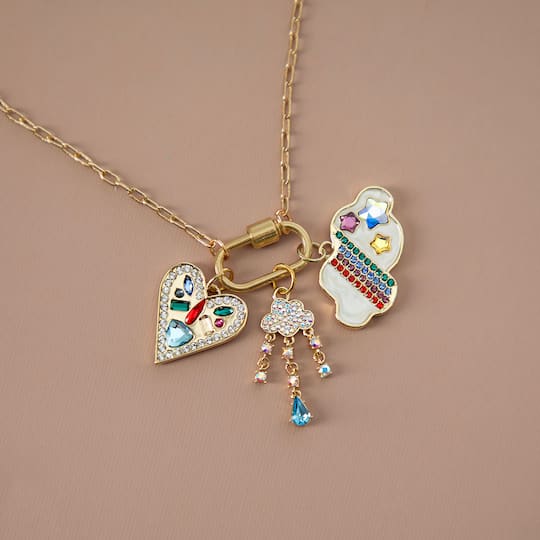 Gold Rainbow Gem Heart Austrian Crystal Charm by Bead Landing™